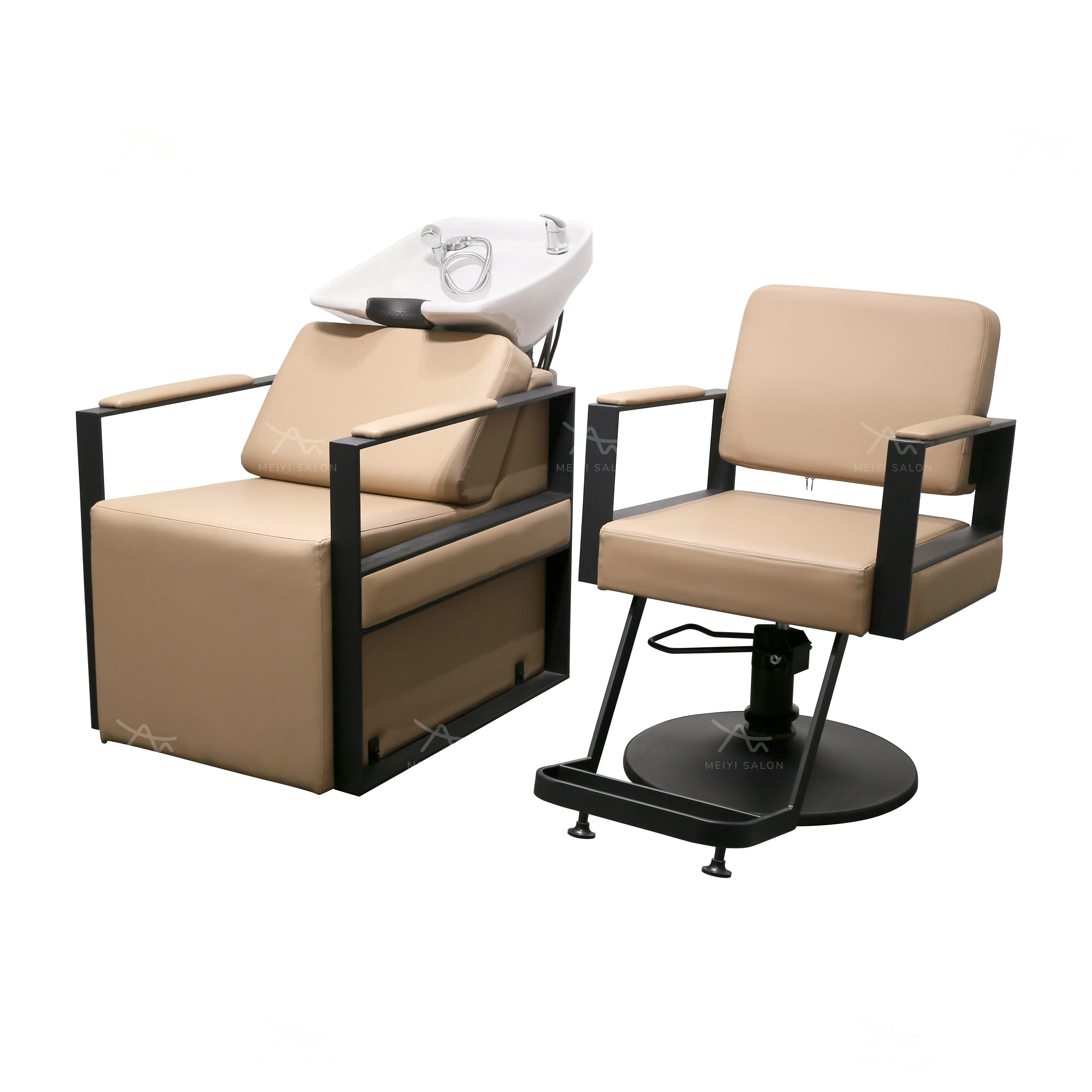Cadeira de shampoo de barbeiro unidade de shampoo cadeira de salão de beleza conjunto de cadeiras de barbeiro reclinável pacote de móveis de salão