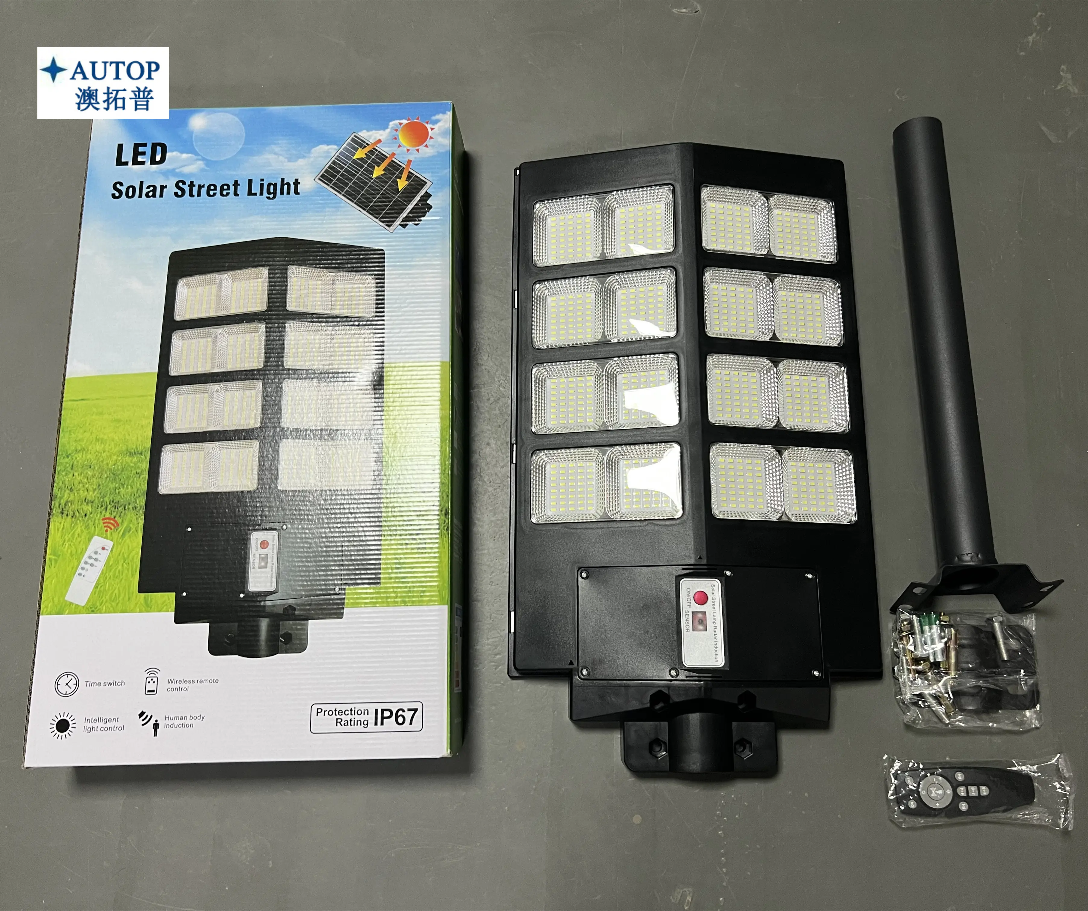 Réverbère solaire 1000W extérieur portable intégré capteur solaire alimenté lumière de jardin tout en un réverbère solaire à LED