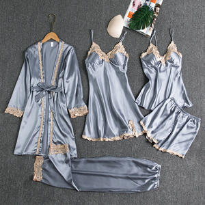 Vestido de noche de encaje para <span class=keywords><strong>mujer</strong></span>, conjunto de ropa de dormir Sexy de seda de imitación, 5 piezas, 2022 - Product Image 5