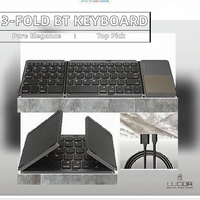 Keyboard Nirkabel BT USB Type-C Isi Ulang Ukuran Penuh dengan Touchpad Ultra Tipis, Lipat Tiga, Model Gunting, Portabel, dan Kustom Baru