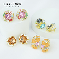 Anting-anting bunga indah desainer Italia baru anting-anting kancing batu zirkon kristal berlapis emas 14k untuk perhiasan wanita