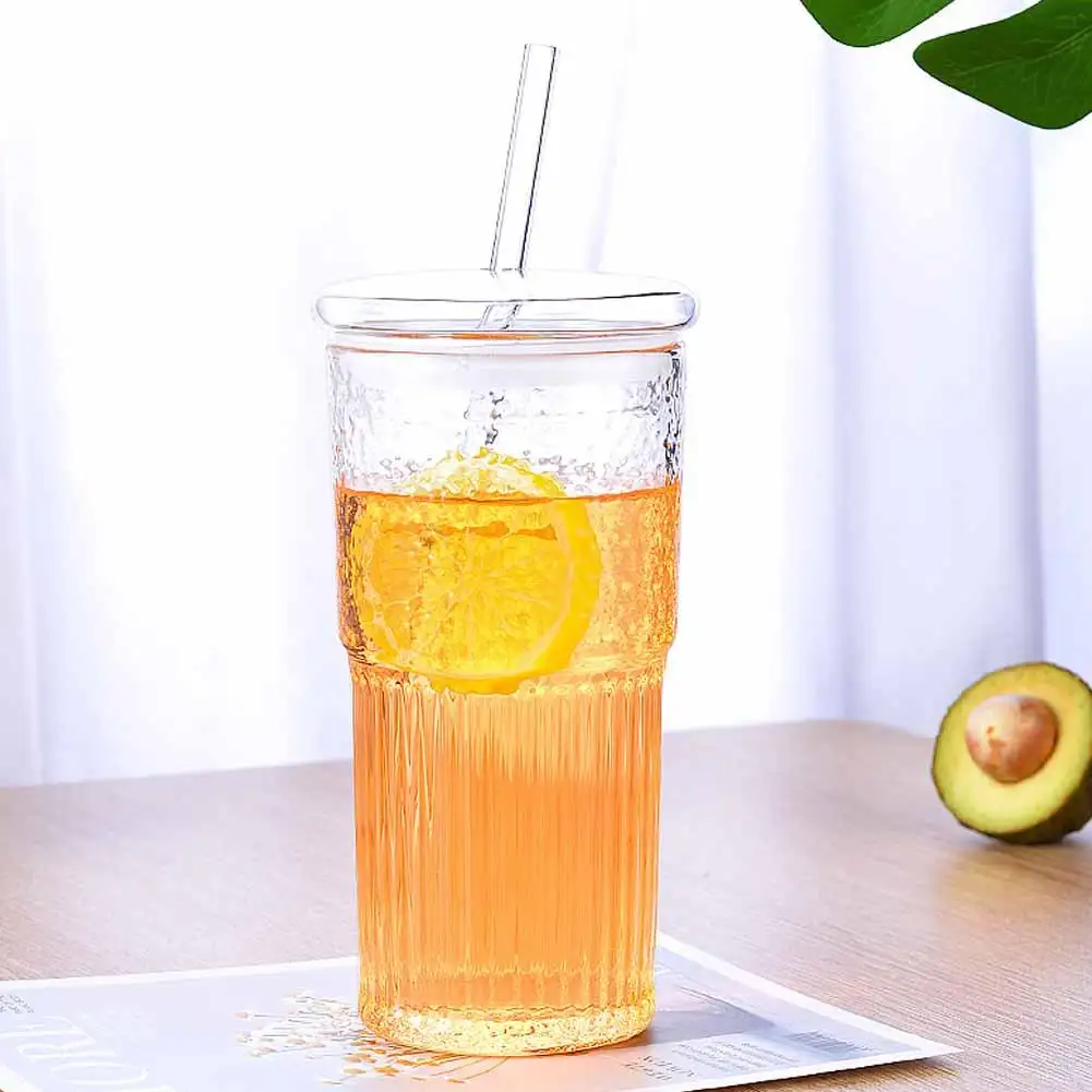 EIPP At A Loss Printing Coffee Cup High Borosilicate Glass Embossed Frosted Highball Cups Tumbler for Coffee Juice with Straws