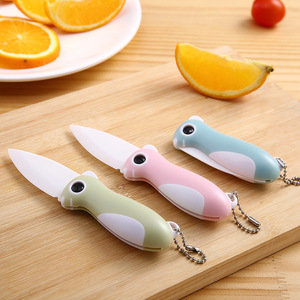 Folding Ceramic Fruit Knife 6.5 Cm Blade Portable Peeler For Kitchen Use With Chain Handle Green Pink Blue Colors - Product Image 1