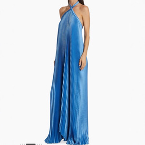 Sitio Independiente para Mujeres Europeas y Americanas: Vestido Largo Sexy con Cuello Halter, Espalda Descubierta, Cintura Alta, Plisado y sin Mangas, Moda Otoñal - Product Image 2