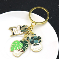 Dessin animé émail Cactus soleil fleur maison porte-clés à la main en métal bijoux à bricoler soi-même pour femmes hommes parfait clé de voiture et décor à la maison cadeau