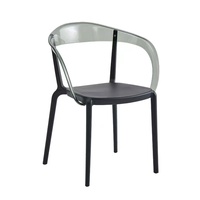 Chaise de salle à manger avec accoudoirs en acrylique transparent, coussin noir, pieds en métal, chaise d'appoint moderne pour la maison et le restaurant