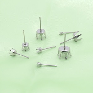 Stainless Steel Six Prong Earring <b>Posts</b> <b>Round</b> Studs Jewelry Findings For DIY Earrings Accessories 18K Gold Plated Silver Color - Product Image 1