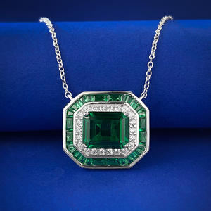 Europa y América nuevo S925 plata 8*10mm simulación collar de Esmeralda Cadena de clavícula femenina - Product Image 1