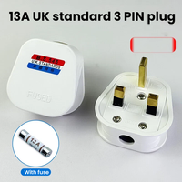 Prise murale amovible pour appareils électriques britanniques, 3 broches, 13A 250V, avec cordon d'alimentation, fusible et connecteur adaptateur