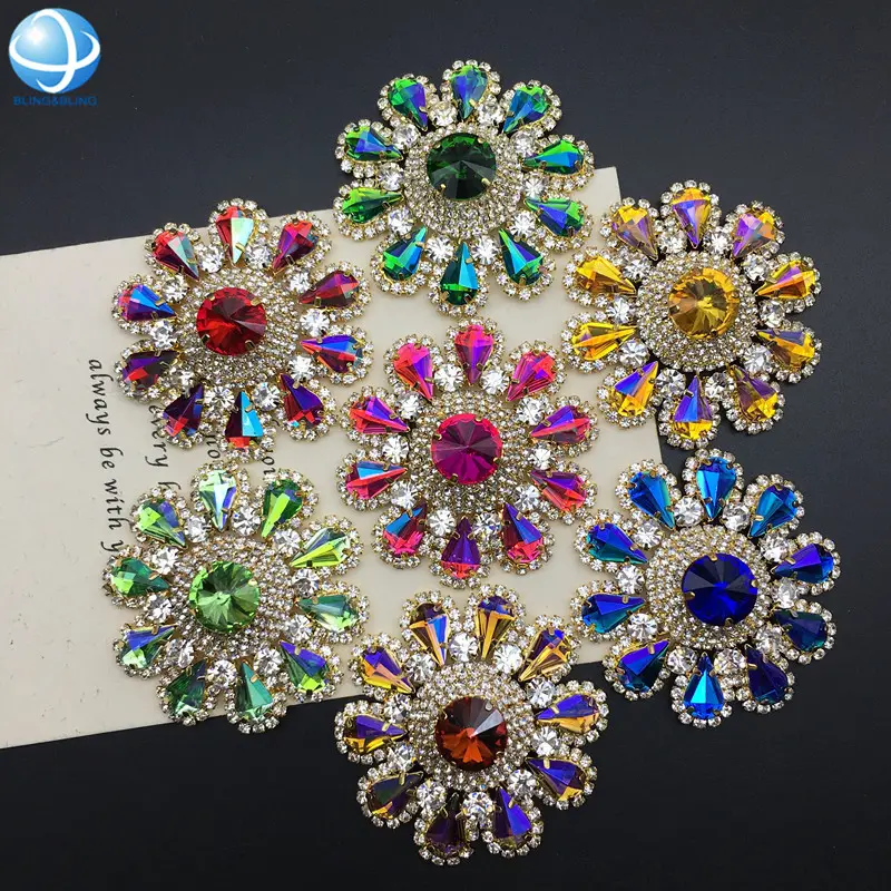 Wholesale gold crystal appliques wedding dress rhinestone bodices patches