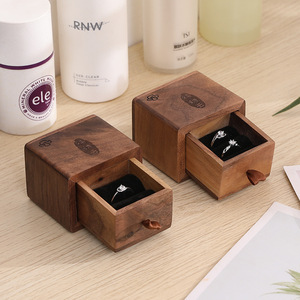 Walnut Jewelry <b>Box</b> Square <b>Vintage</b> Style With Drawer For Home Storage - Product Image 1