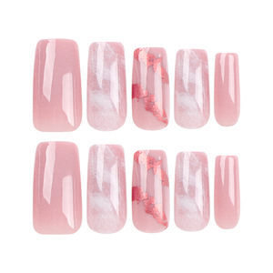 <span class=keywords><strong>Uñas</strong></span> Postizas Acrílicas Hechas a Mano, Estilo Minimalista <span class=keywords><strong>con</strong></span> Lámina Dorada <span class=keywords><strong>Rosa</strong></span>, <span class=keywords><strong>Uñas</strong></span> Postizas Largas y Cuadradas <span class=keywords><strong>con</strong></span> Base Degradada en <span class=keywords><strong>Rosa</strong></span> Nude y <span class=keywords><strong>Blanco</strong></span> - Product Image 1