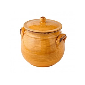 Olla de barro terracota amarilla con tapa de 3 cuartos de galón para uso en exteriores - Product Image 1