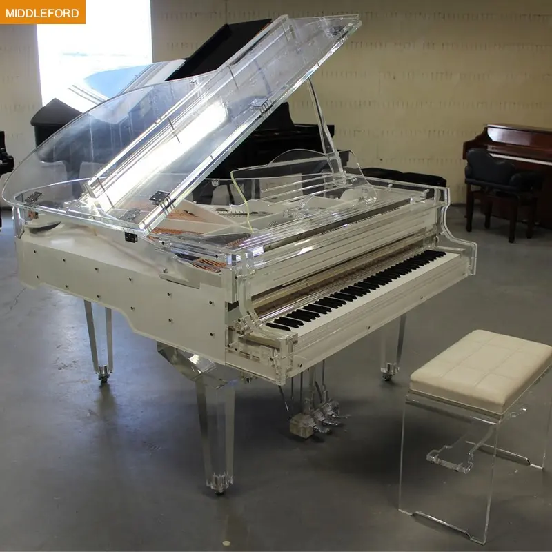 Middleford GP-170A Transparent Acrylic Grand Piano with crystal piano bench for sale