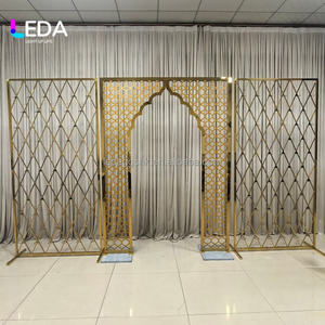 LEDA Custom Wedding Backdrop Stand Indian Style Shiny <b>Gold</b> Stainless Steel Wedding Arch Hollow Entrance Door for Events <b>Decor</b> - Product Image 1