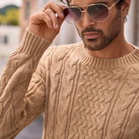 Pull en tricot torsadé 100% coton pour homme, col rond, couleur unie classique, manches longues, chaud, décontracté, tricot d'hiver tendance