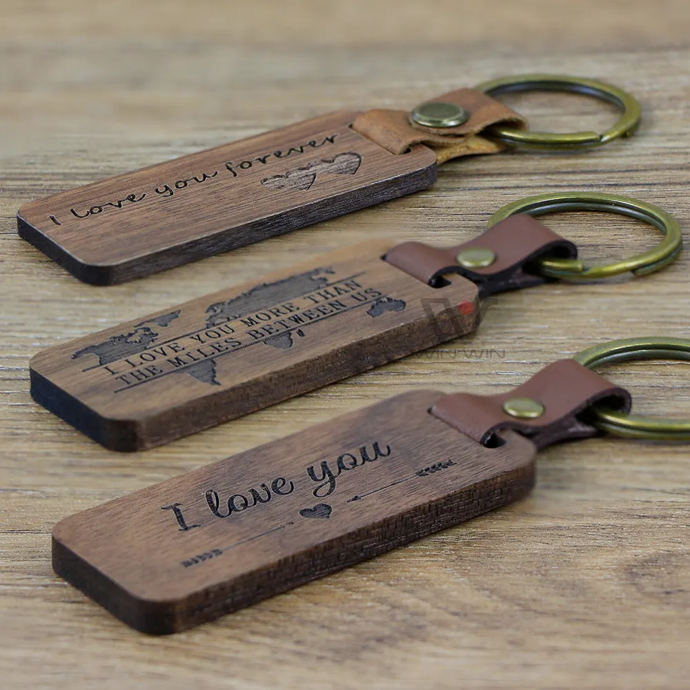 Koa noyer bois cuir porte-clés sur mesure en bois-porte-clés avec cuir de luxe en bois promotionnel Brank porte-clés pour cadeaux
