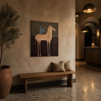Peinture à l'huile personnalisée peinte à la main sur toile, art populaire, cheval et cavalier, décoration murale prête à accrocher, salon, maison, cadeau