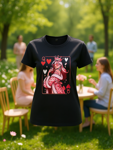 T-shirt da donna Queen Of Hearts Playing Card, manica corta, girocollo, casual, primavera estate, top in jersey di cotone con motivo a cuori - Product Image 2