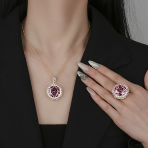 High Quality Eco-friendly Copper Gold Plated Rose Cut 18MM Pink Cubic Zirconia Women <b>Sunflower</b> Jewelry Set for Daily Wear - Product Image 6