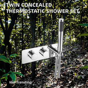 Rundes Twin verdecktes Mixer-Dusch set Thermostat isches Regen dusch system mit Hands atz Einhand-Messing ventil kern für Hotels - Product Image 2