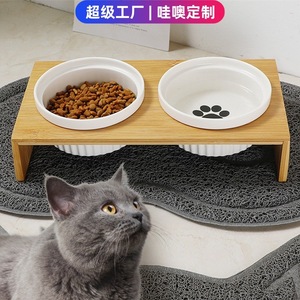 Ensemble de gamelles en céramique pour chat avec support en bambou, station d'alimentation surélevée pour chats, double gamelle pour nourriture et eau pour animaux de compagnie - Product Image 5