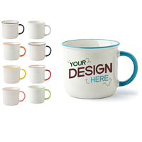Mug en céramique effet émail personnalisé avec logo, 12 oz, tasse à café rétro pour le camping avec bord coloré, vaisselle personnalisée pour cadeaux d'extérieur