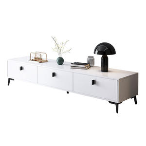 Meuble TV moderne et minimaliste blanc de 160 cm, unité de rangement pour salon avec tiroirs et pieds, pour petit appartement, chambre à coucher, balcon - Product Image 5