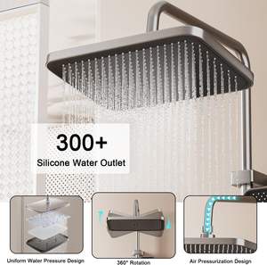 Luxe 12 pouces <span class=keywords><strong>grand</strong></span> système de douche à effet pluie Chrome ensemble de salle de bain hôtels Villas céramique souple double poignée 4 voies froid chaud Piano clé - Product Image 4