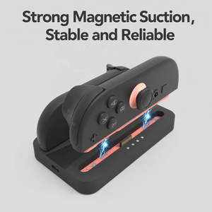 Support de charge magnétique 2-en-1 pour manettes Joy-Con de Switch, <span class=keywords><strong>chargeur</strong></span> de bureau compact de voyage avec indicateur de charge LED - Product Image 4