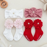 Conjunto de Gorro y Calcetines con Decoración Floral Estilo Princesa para Bebés, Ideal para Uso Diario