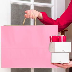 Sacs de courses en papier kraft blanc personnalisés, imprimés flexographiquement, recyclables, pour restaurants, boulangeries, aliments, avec poignée longue et logo – Vente en gros - Product Image 4