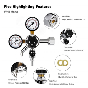 Regulador de cerveza de barril de <span class=keywords><strong>CO2</strong></span> de doble calibre Regulador de presión de doble etapa Regulador de <span class=keywords><strong>kegerator</strong></span> de cerveza de tanque de <span class=keywords><strong>CO2</strong></span> con válvula de alivio Be - Product Image 4