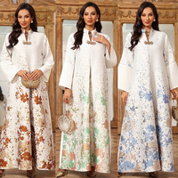 Robe islamique modeste à imprimé floral multicolore tendance 2025, robe ample élégante pour femmes avec fermoir orné
