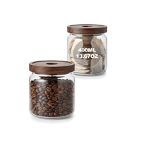 Pot de conservation en verre borosilicate 400 ml (13,53 oz) avec couvercle en bois, récipient hermétique pour grains de café, thé, épices
