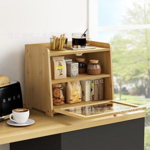 Bamboo Double Layer Bread <b>Box</b> Kitchen Countertop <b>Storage</b> With Lid Dustproof Large Capacity Wooden Food Organizer - Product Image 1