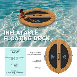 Plateforme flottante <span class=keywords><strong>gonflable</strong></span> OEM 10'x8' en PVC Drop Stitch 1,2 mm effet bois avec 4 anneaux en D, transat aquatique certifié CE EN ISO, personnalisable - Product Image 2