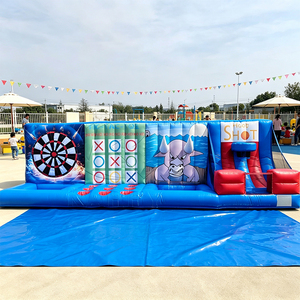 Jeu de fête gonflable 4 en 1 avec tir au basket, cible de football, jeu de tic-tac-toe et lancer d'anneaux <span class=keywords><strong>pour</strong></span> <span class=keywords><strong>location</strong></span> d'événements et fêtes en plein air - Product Image 1
