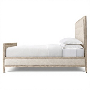 Lit en bois massif de haute qualité, style moderne français, avec panneau en bois capitonné et pied de lit, pour les acheteurs de l'hôtellerie et de l'hôtage. - Product Image 5