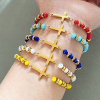 Bracelet Bohème Perlé Croix Multicolore en Acier Inoxydable et Cordon Tressé pour Femme – Bijoux Tendance Vente en Gros