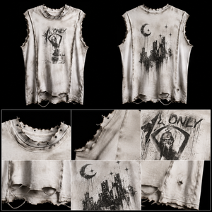 เสื้อยืดโอเวอร์ไซส์ OEM แบบฟอกสี ผ้าฝ้าย พิมพ์ลาย เสื้อแขนกุด เสื้อยืดโครเมี่ยม สไตล์เกาหลี สำหรับผู้ชาย แบบสั่งทำ - Product Image 3