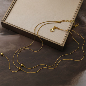 Simple Stylish Titanium Steel Necklace Gold Round Bead Clavicle Chain For Women - Product Image 3