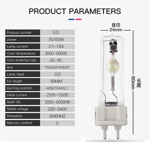 Bombillas de Haluro Metálico de Cuarzo GE-Lighting G12 35W <span class=keywords><strong>70W</strong></span> 150W Transparentes de un Solo Extremo para Focos, Downlights y Cultivo <span class=keywords><strong>CMH</strong></span> - Product Image 5