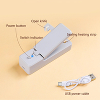 Scelleuse de sacs mini USB 2-en-1 rechargeable avec couteau de découpe, scelleuse portable rechargeable pour sacs en plastique et conservation alimentaire