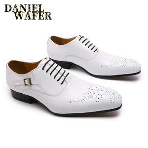 Vestido blanco zapatos de cuero genuino del dedo del pie puntiagudo Paisley Formal boda zapatos de vestir de los hombres - Product Image 3