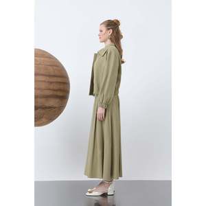 Puane Women's Elegant Light Khaki Skirt Set with Hidden Placket Zipper, <b>Flowy</b> Fabric, Feminine Cut for Business and Events - Product Image 3