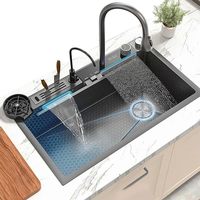 Chine Vente en gros en acier inoxydable Grande cuisine à un seul bol Conception de cascade multifonctionnelle personnalisée Résistance aux rayures Noir Deux