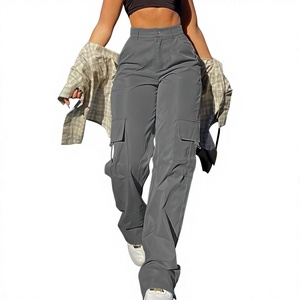 Pantalones Cargo de Lona con 6 Bolsillos y Cintura Alta Elástica, Suministro al por Mayor Directo de Fábrica, Venta al por Mayor para Mujer, OEM ODM, Moda Urbana - Product Image 1