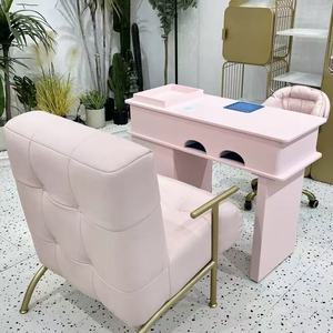 <b>Pink</b> Nail Tech Table Modern Manicure Desk Dust Collector Hole Luxury Client Chair Salon <b>Stool</b> Set Salon Furniture - Product Image 3