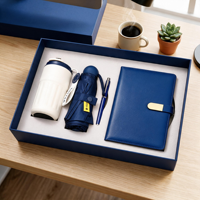 Coffret Cadeau d'Entreprise de Luxe Hong-Fu en Acier Inoxydable avec Logo Personnalisé – Tasse à Café, Parapluie, Carnet et Articles Promotionnels en Soie